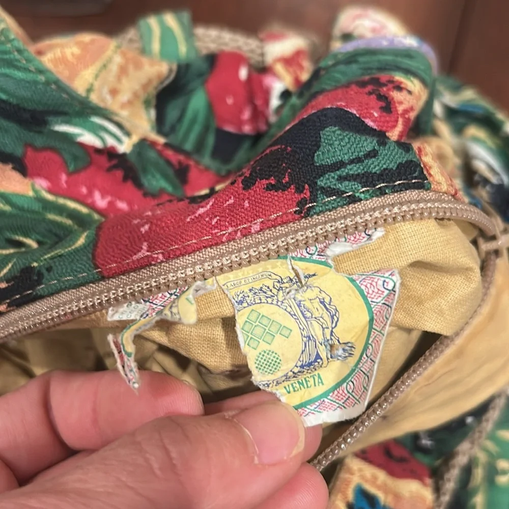 Bottega Venetta Floral Fruit Print Multicolor Canvas Boho Crossbody Purse RARE